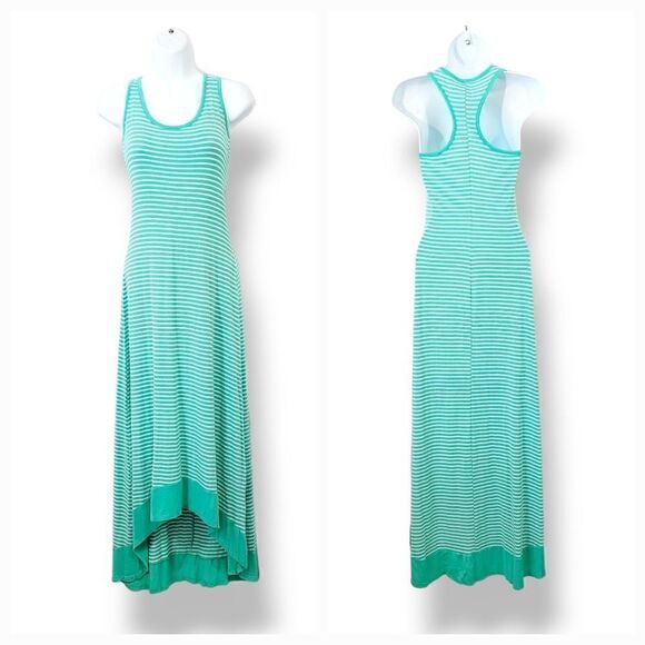 NEW Vintage 90s Y2K Mulata Racerback Tank Striped Maxi Dress in Turquoise Sz S - Picture 11 of 12